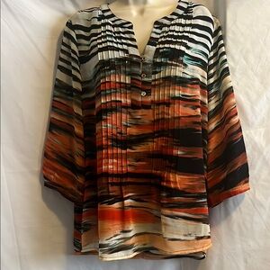 Calvin Klein Striped Multicolor Women's Top, sheer, fully lined. Size L